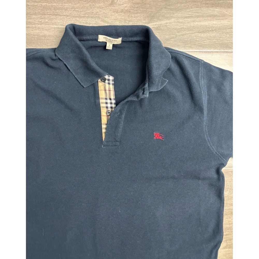 Burberry London Black Polo Shirt Men's Small 100% Cotton Check Placket